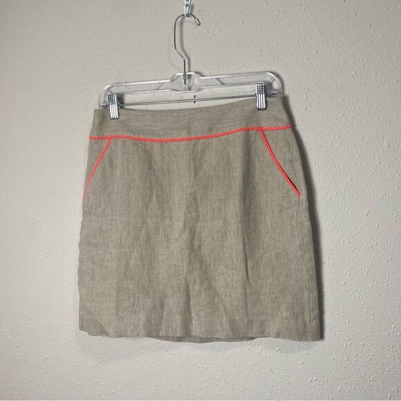 Ann Taylor Loft 100% Linen Biege Mini Skirt W/ Contrasting Hem Women's Size 2 - Picture 12 of 14